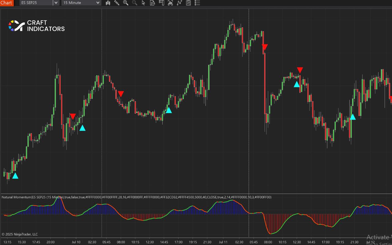 Natural Momentum is used on the ES SEP25 market